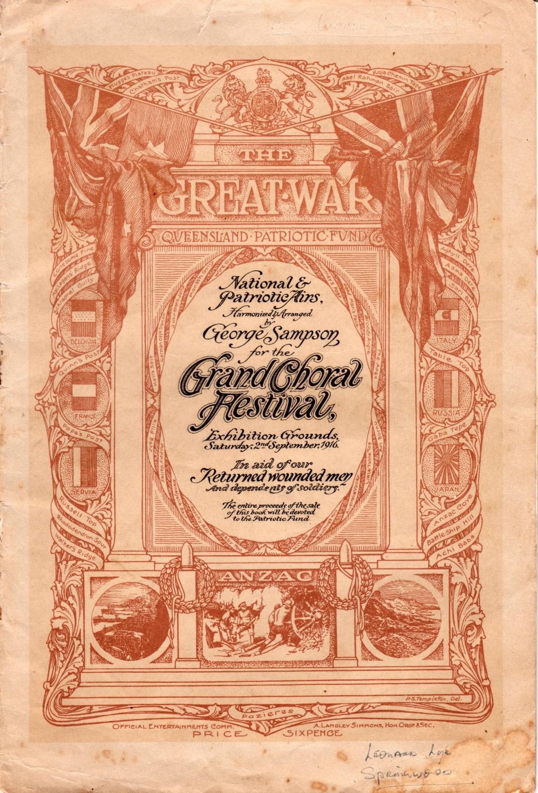 Cover of Queensland Patriotic Fund Choral Festival Programme