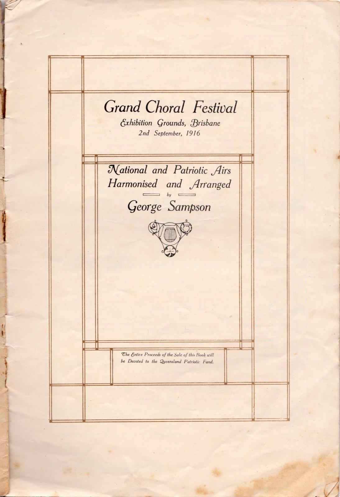 Inside cover of Queensland Patriotic Fund Choral Festival Programme