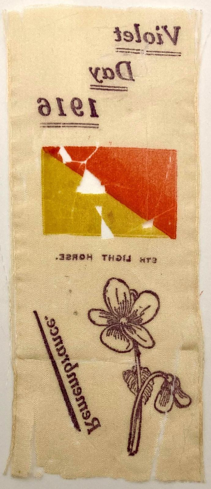 Reverse of Violet Day 1916 fundraising silk battalion ribbon