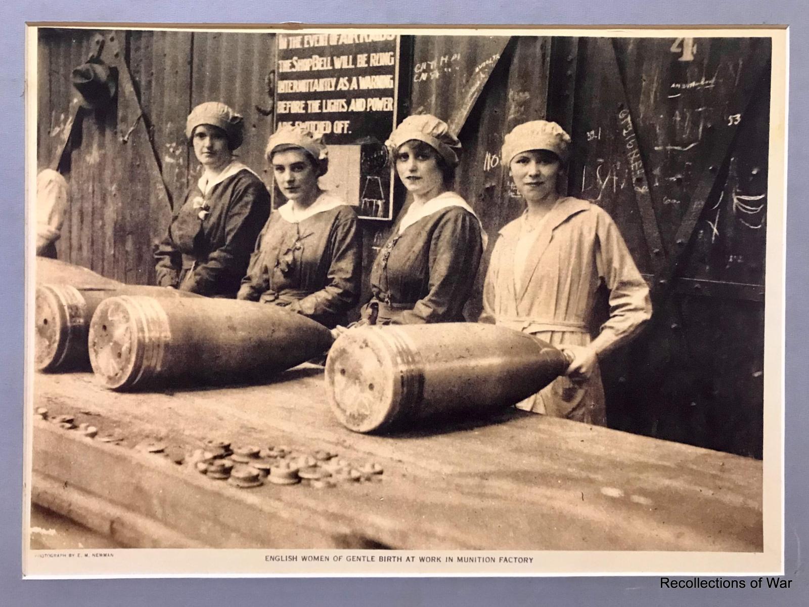 'English Women of Gentle Birth at work in munition factory' print 