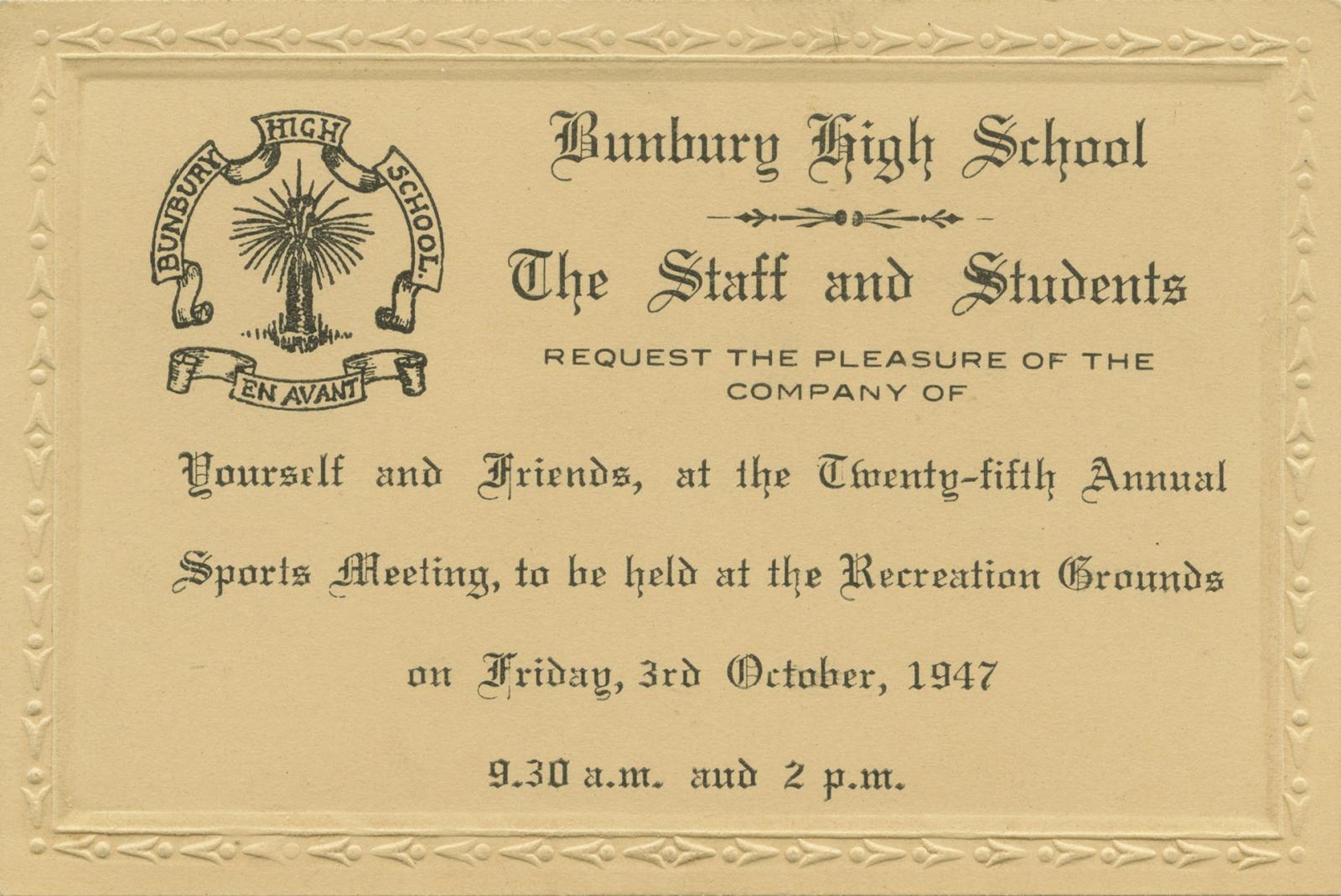 Invitation To The BHS Annual Sports Meeting 1947