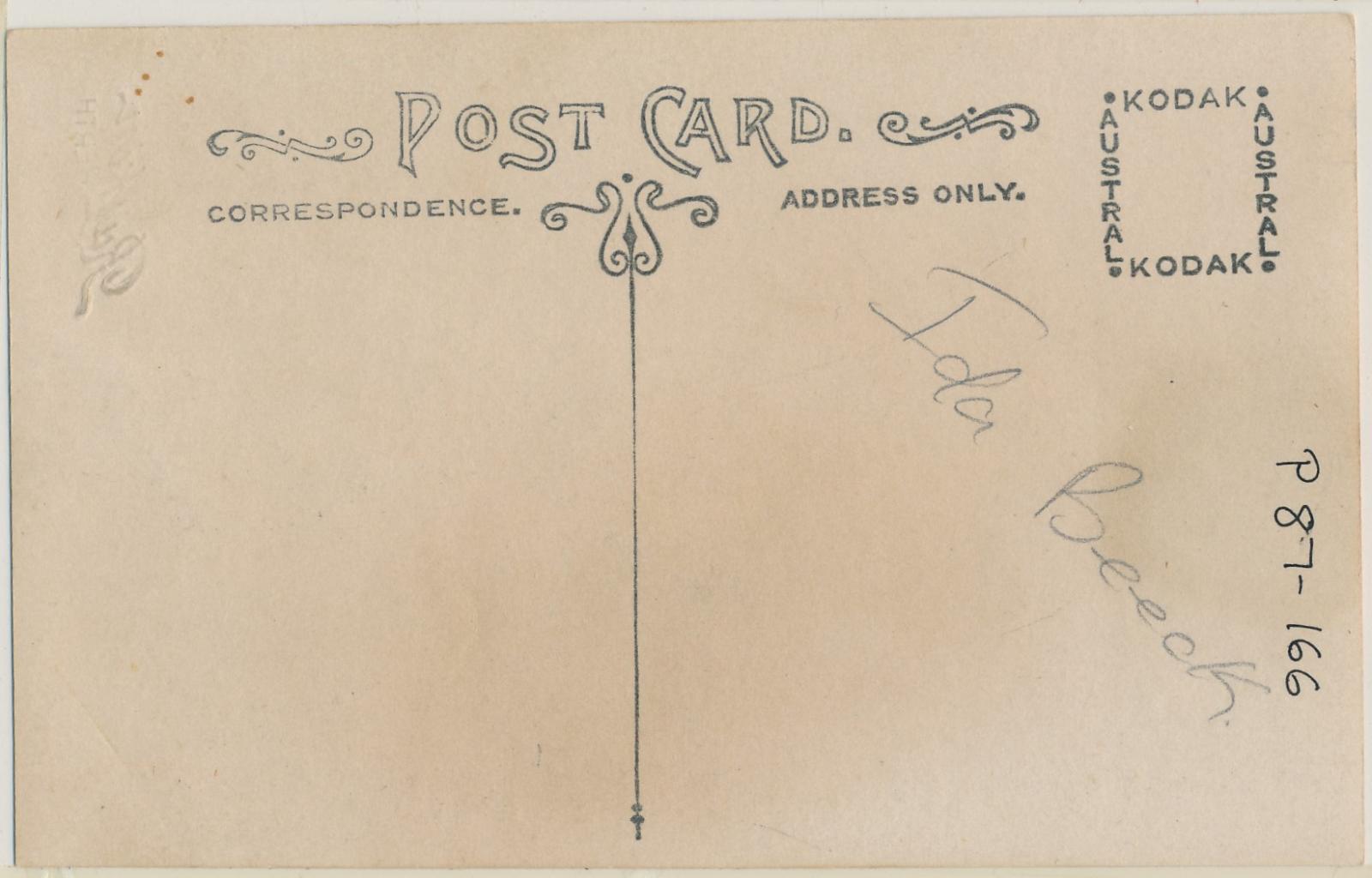 Back of postcard of Ida Beeck