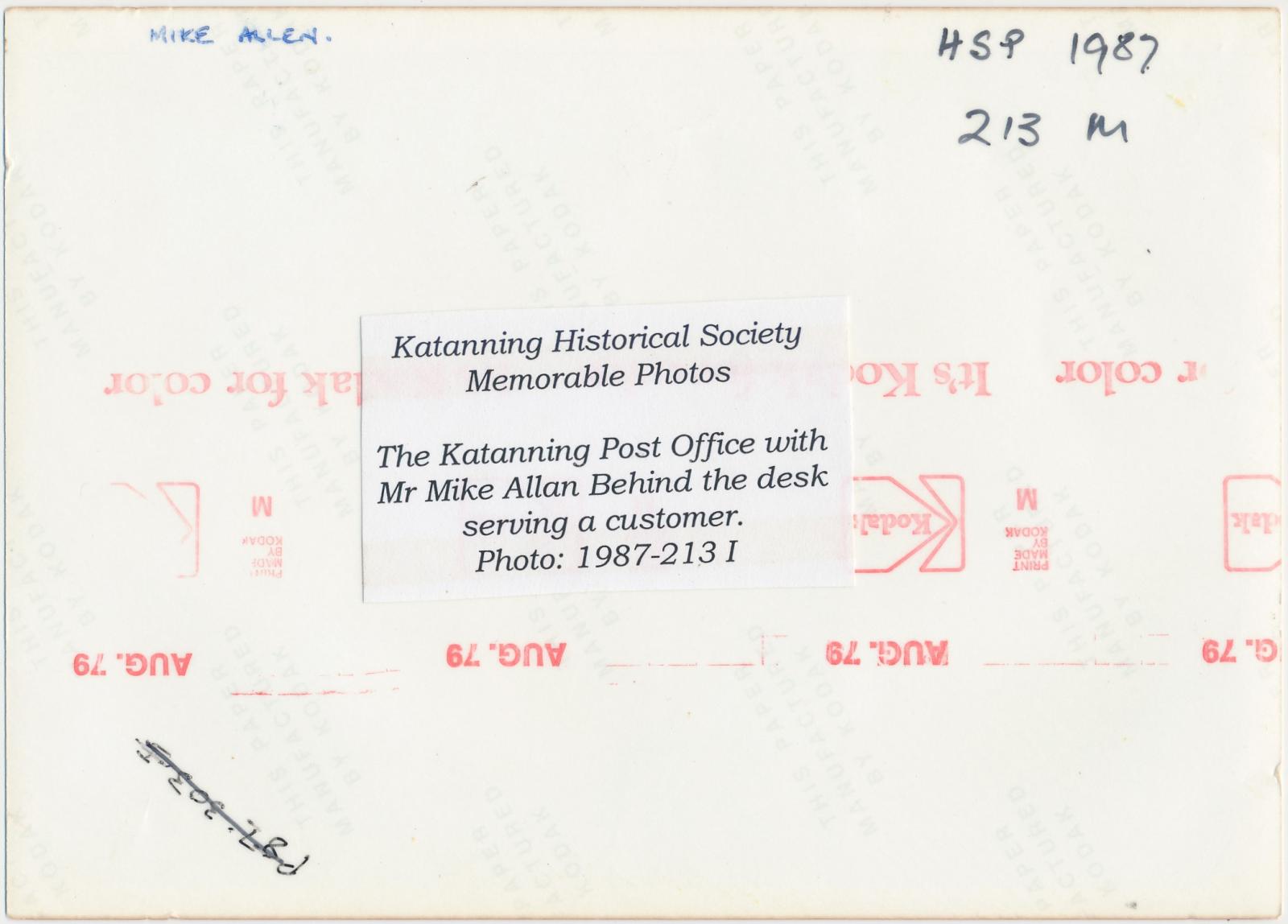 Back of photograph of Katanning Post Office