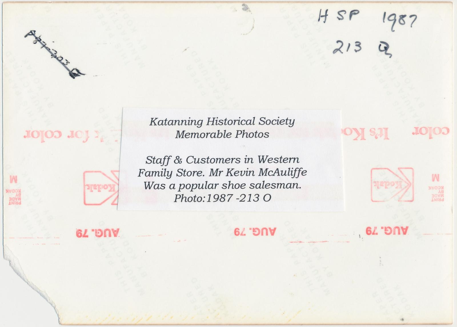 Back of photograph of Western Family Store