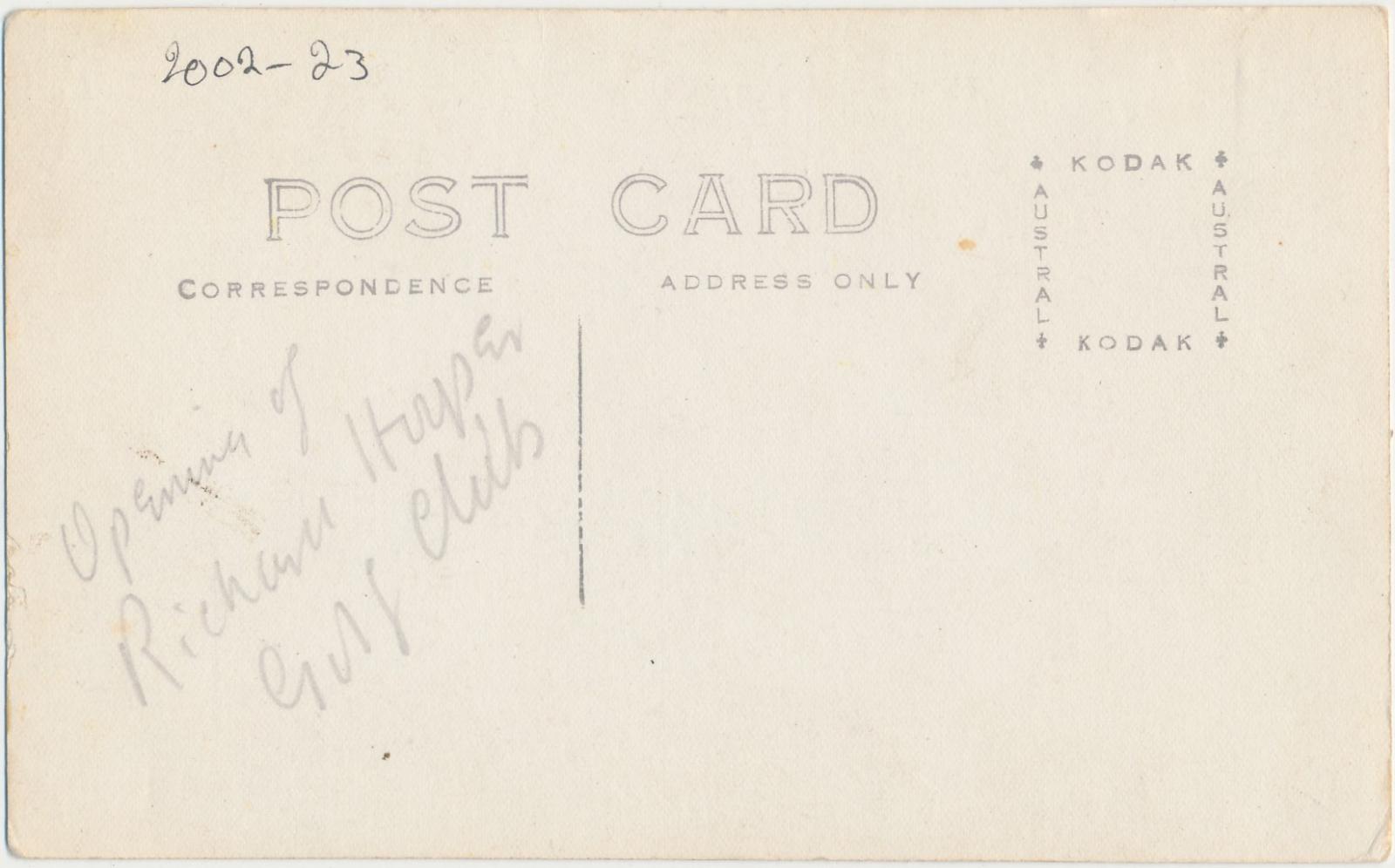 Back of postcard of Richard Hooper Golf Club