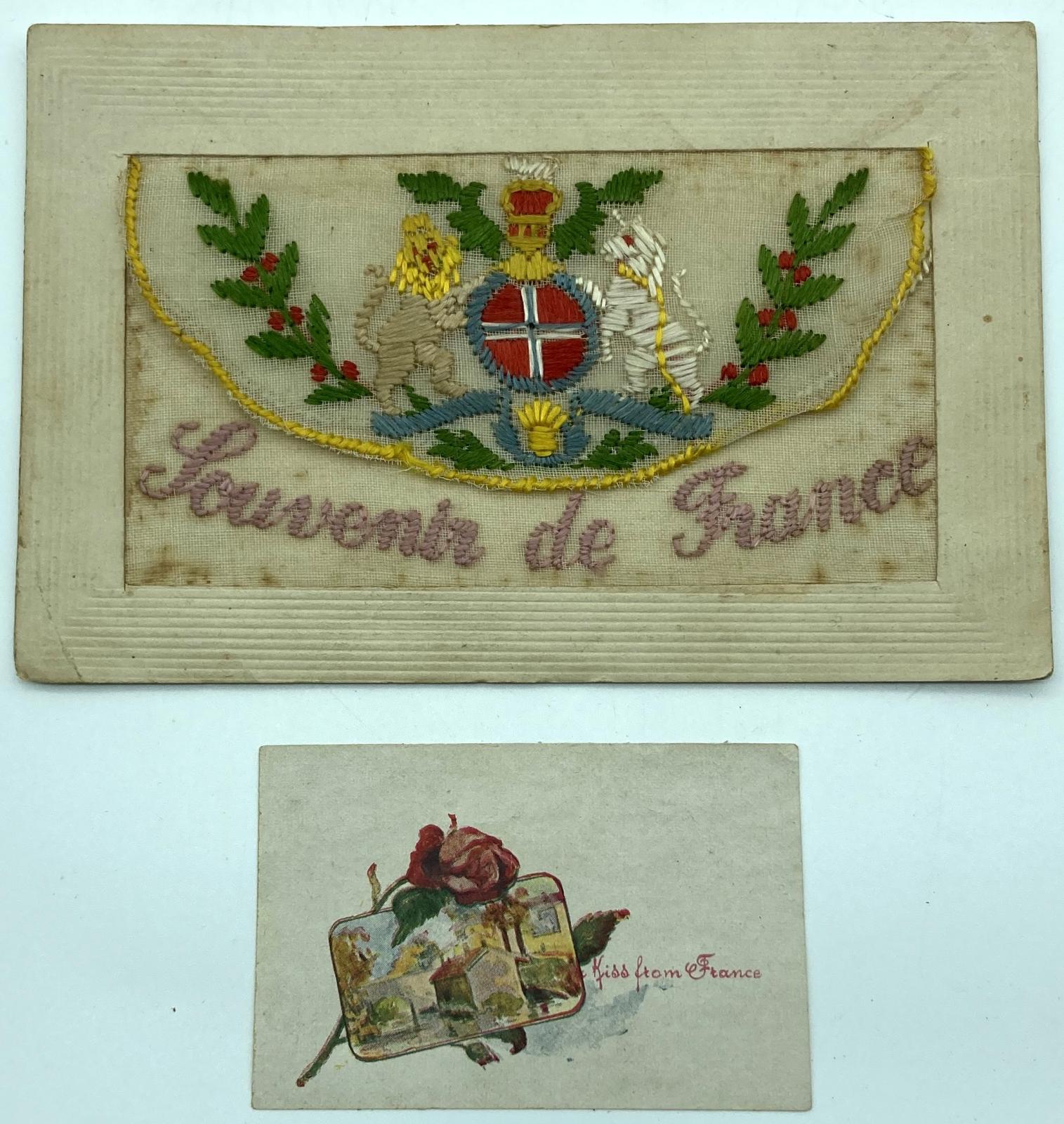 Silk postcard 'Souvenir de France' showing card insert