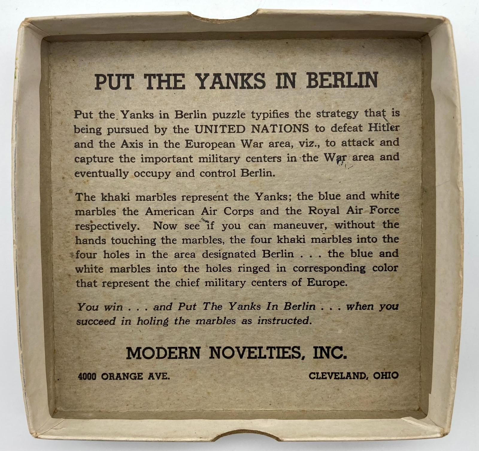 'Put the Yanks in Berlin' dexterity puzzle - instructions