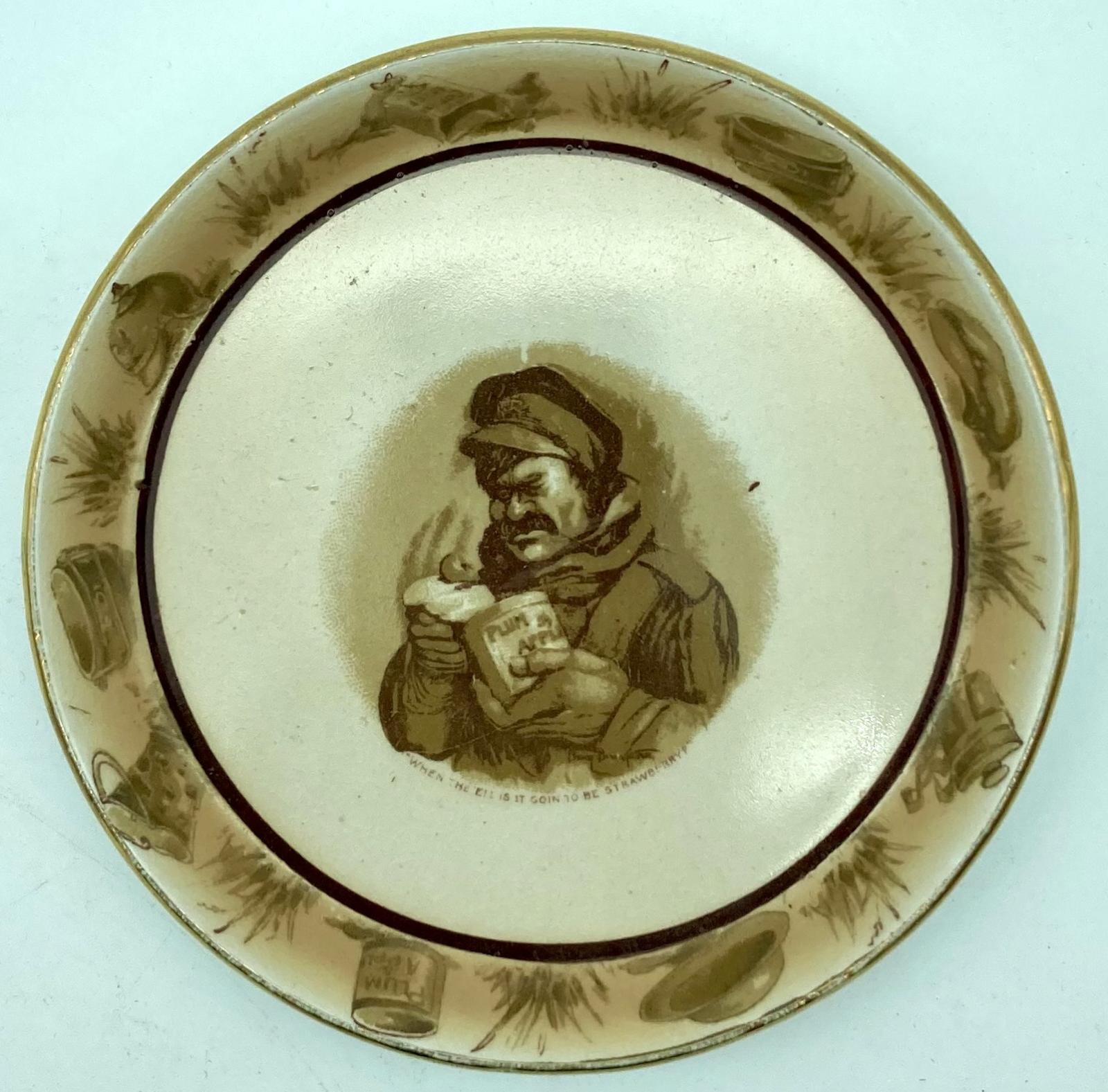 WWI era china dish featuring Bruce Bairnsfather cartoon