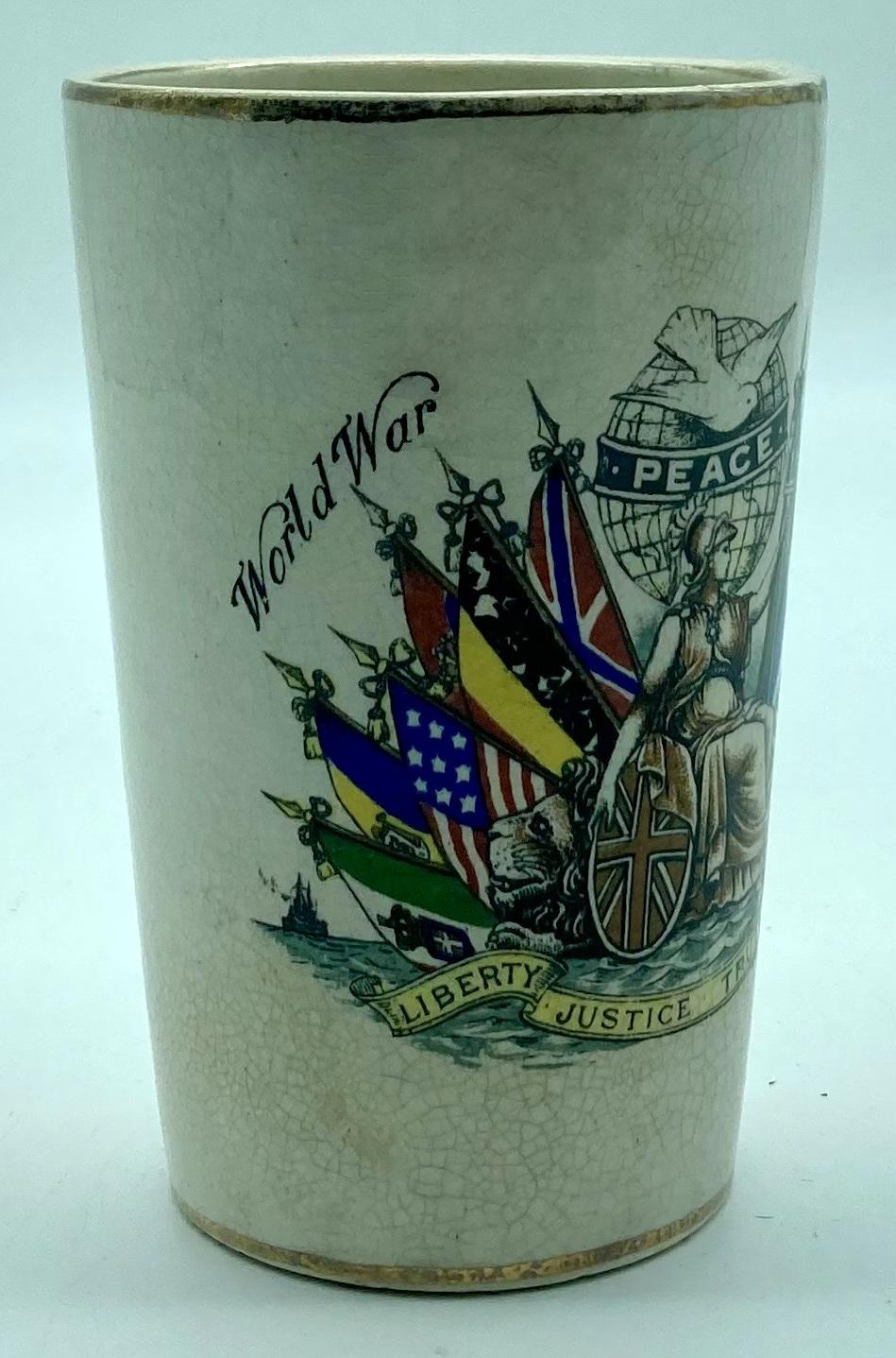 Side view of Peace Beaker celebrating the end of the Great War - Jarrow