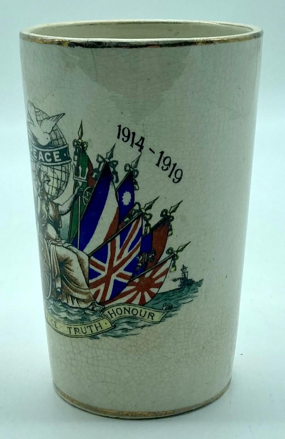 Other side of Peace Beaker celebrating the end of the Great War - Jarrow