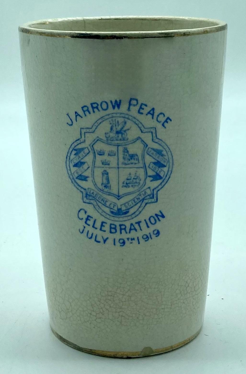 Back view of Peace Beaker celebrating the end of the Great War - Jarrow