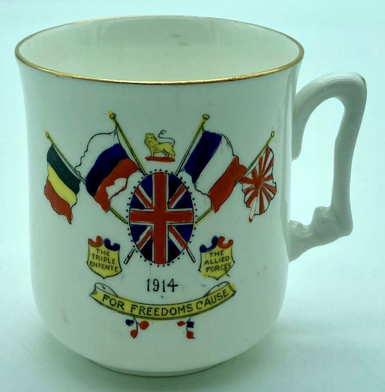 WWI era patriotic bone china cup from front