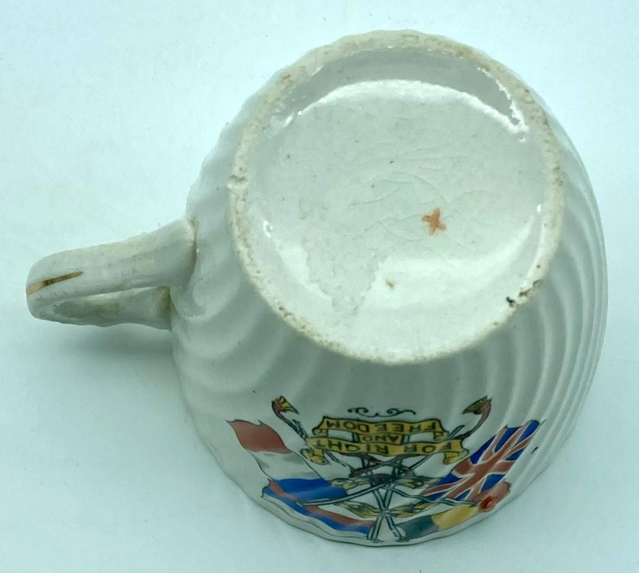 Bottom view of WWI era patriotic bone china cup 