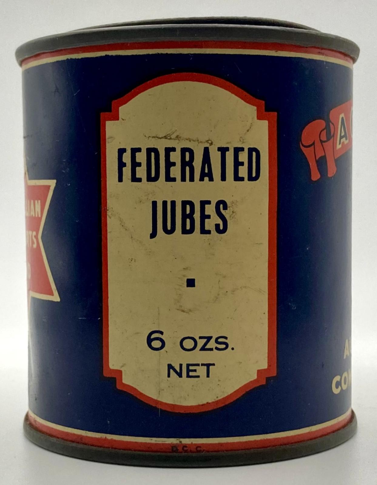 Australian Comforts Fund Federated Jubes tin - other side view