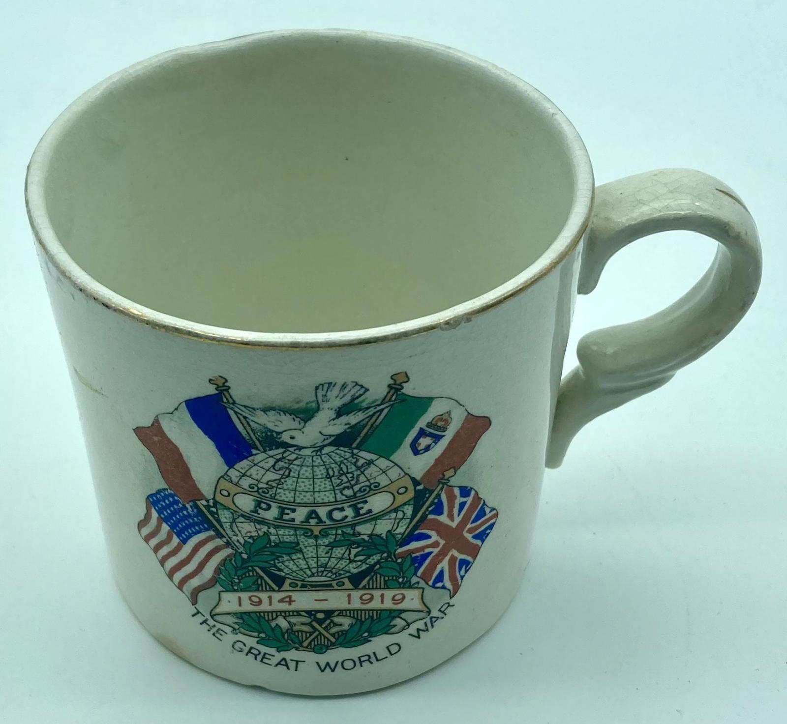 Peace Mug celebrating the end of the Great War - angled view