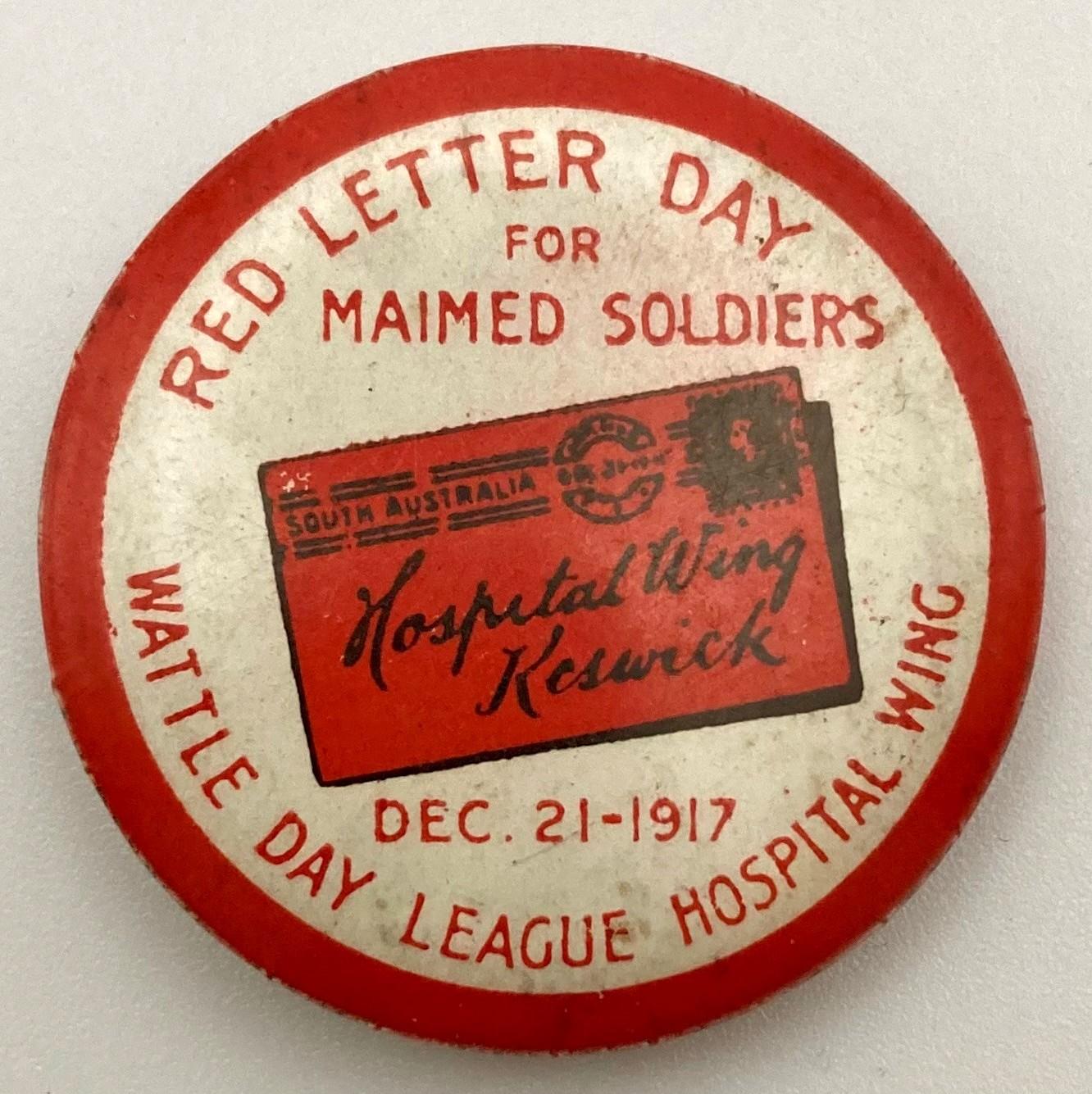 'Red Letter Day' fundraising button 1917