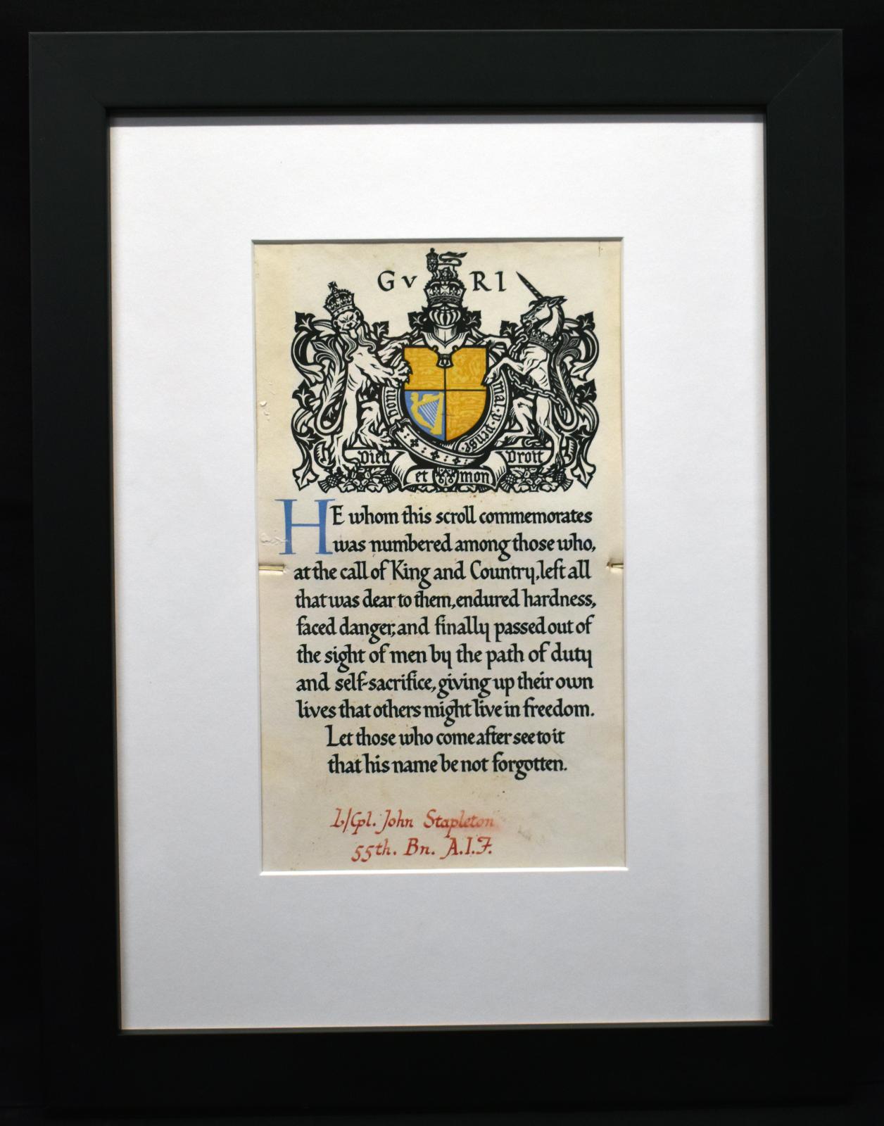 Framed Memorial Scroll