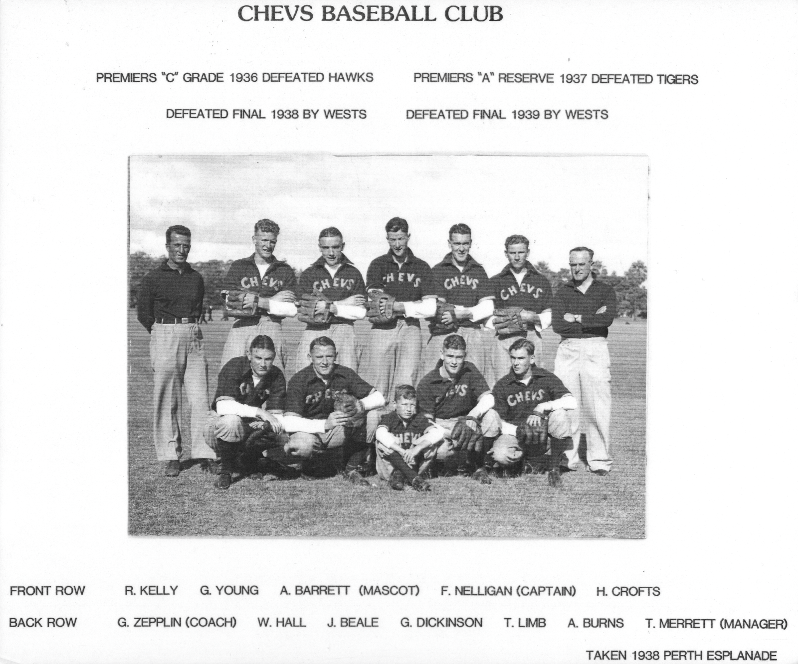 1938 'Chevs' Baseball Club team.