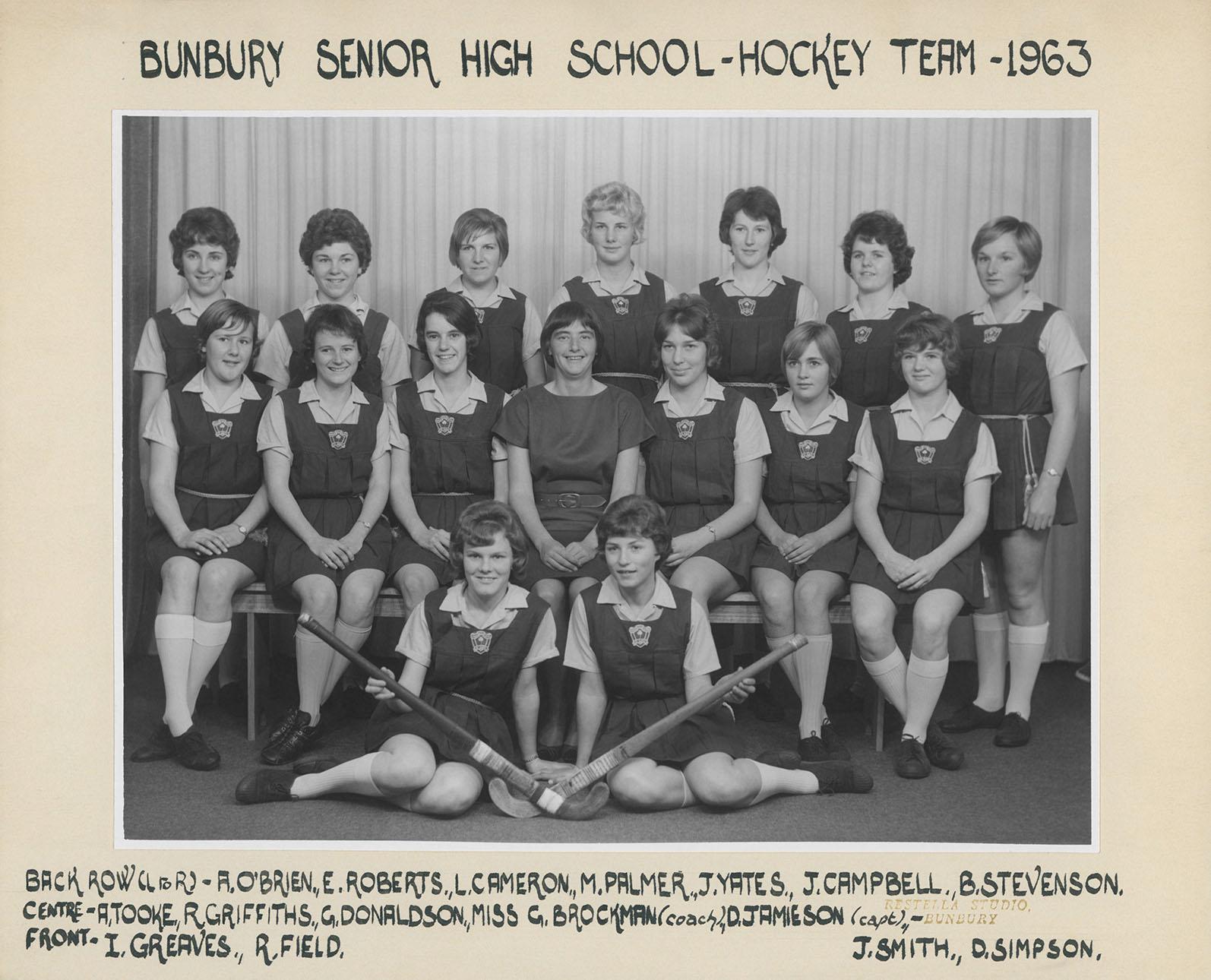 Girls A-Grade Hockey Team 1963 Source: Bunbury Senior High School 576.01a