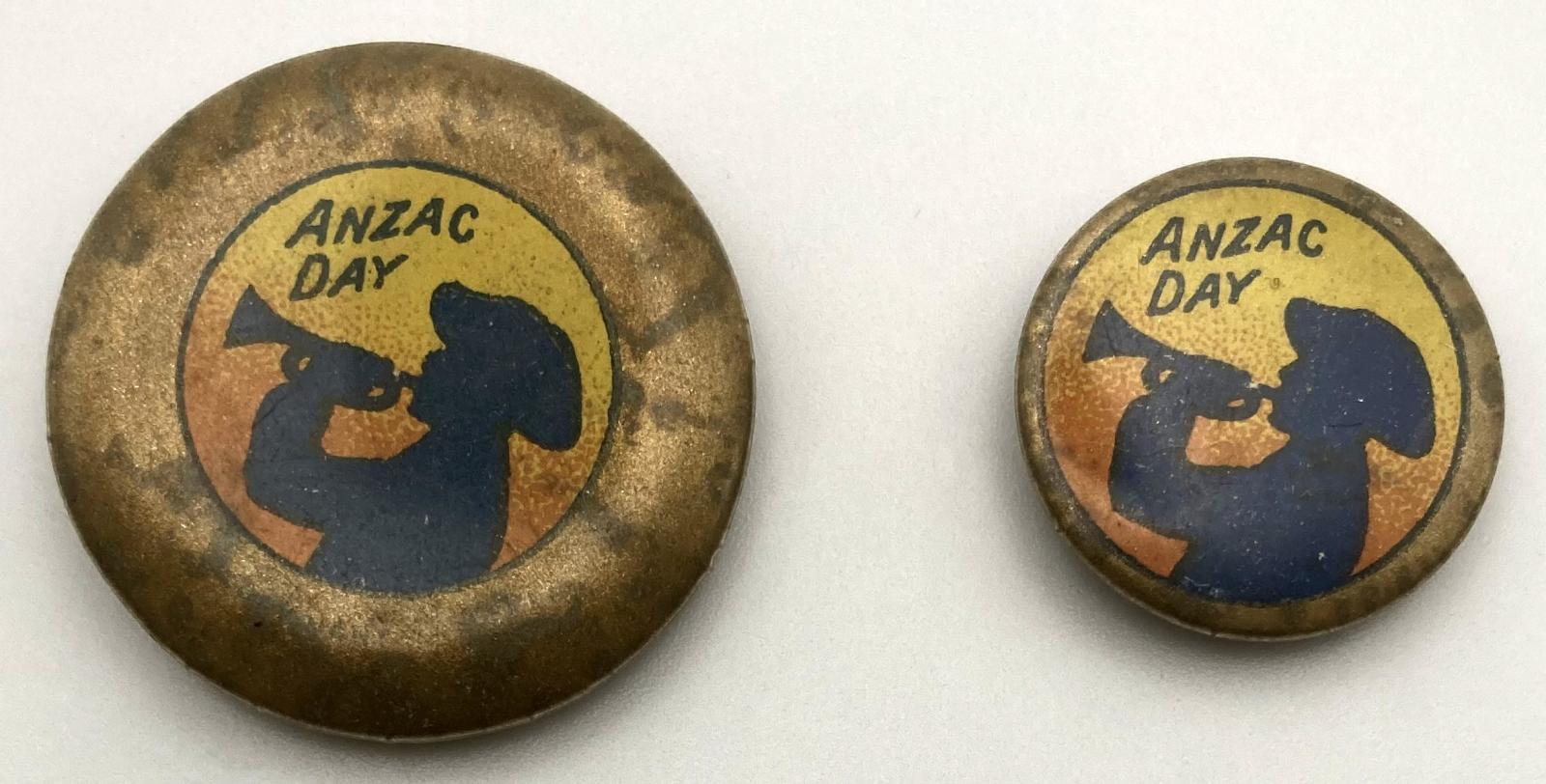 'ANZAC Day' fundraising button 1917 - both sizes