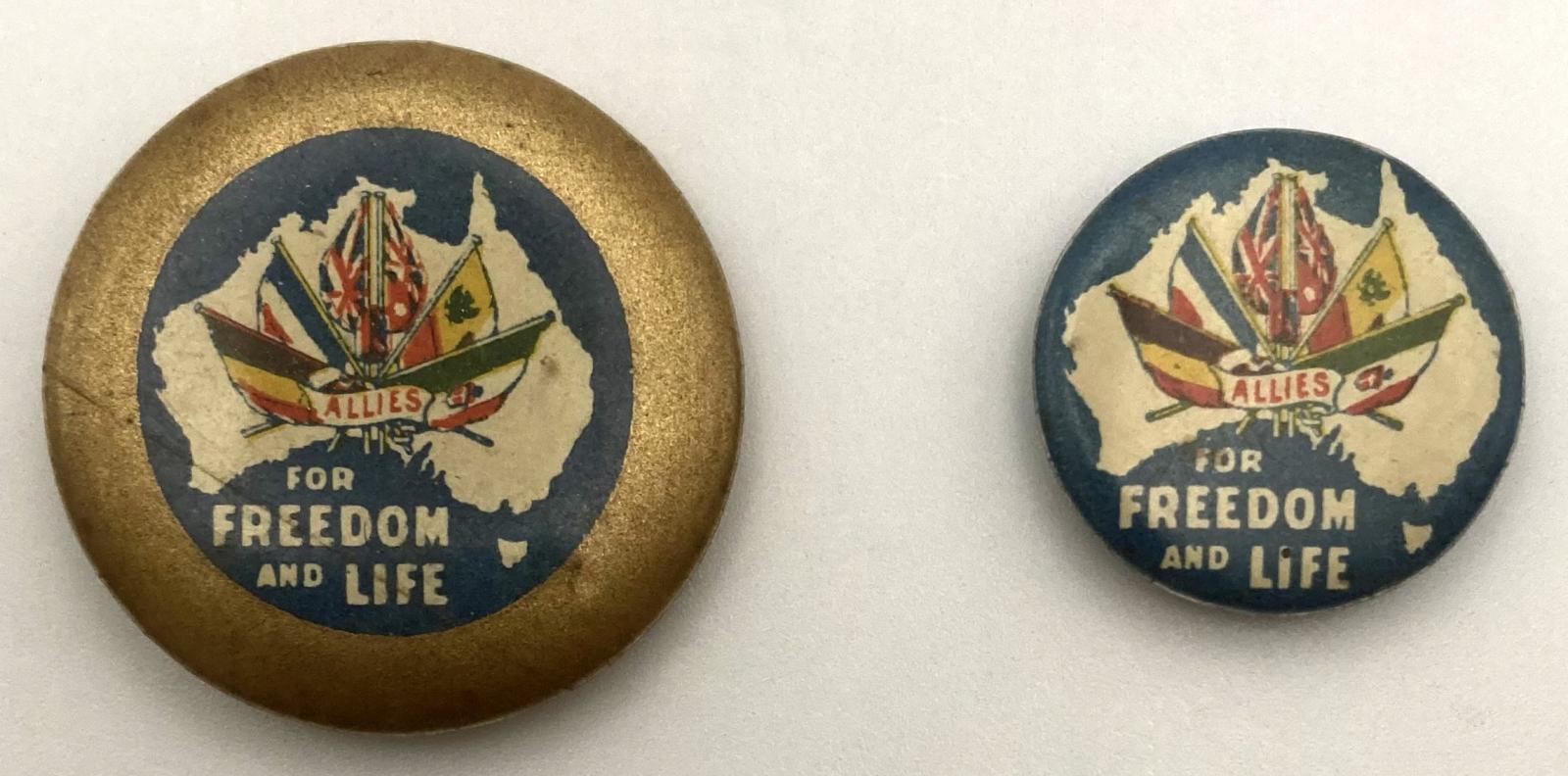 'Allies Day' fundraising button 1915 - both sizes