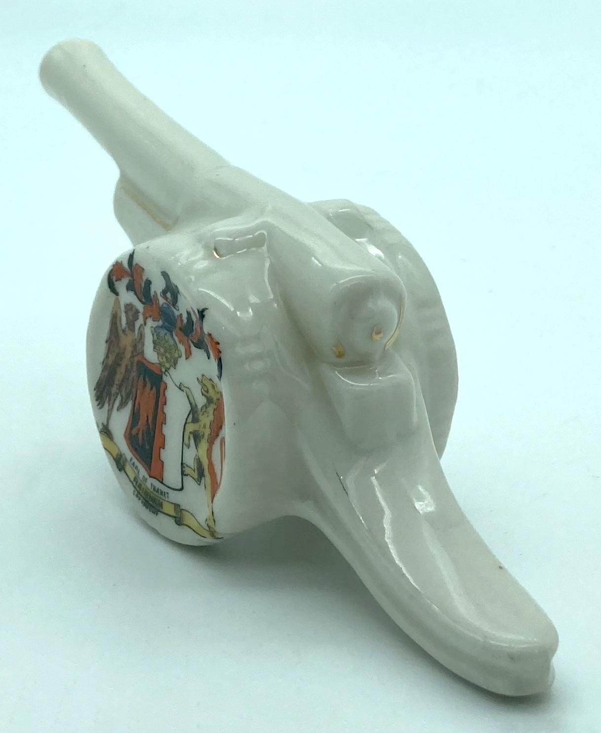 Carlton China crested ware field gun - oblique back view