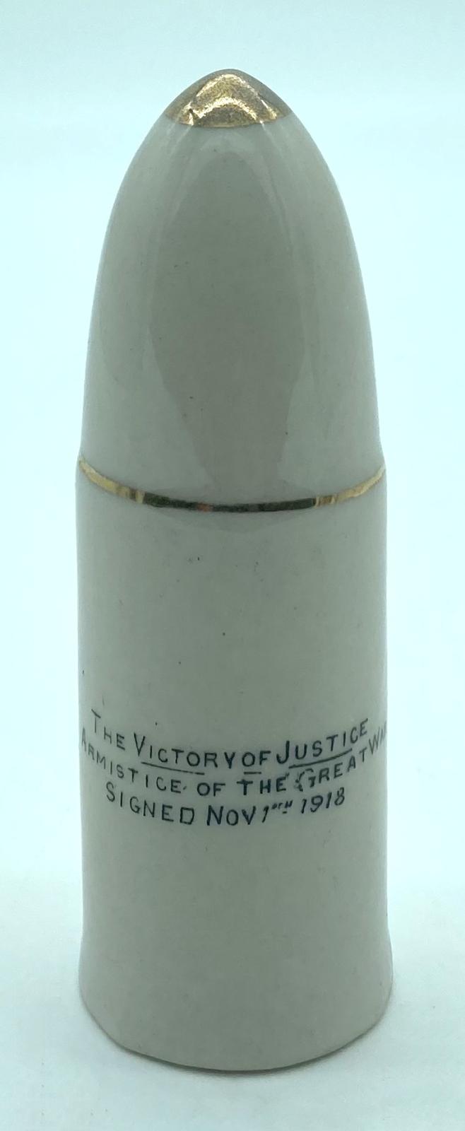 Carlton China crested ware - artillery shell - back view showing text