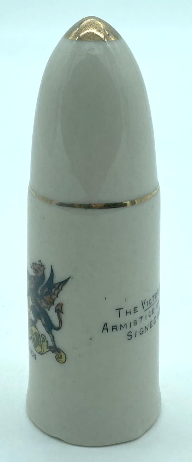 Carlton China crested ware - artillery shell - side view