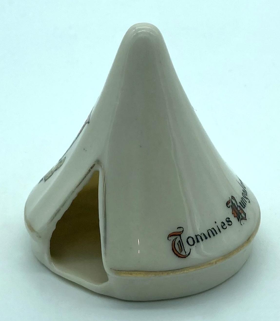 Carlton China crested ware bell tent - oblique view