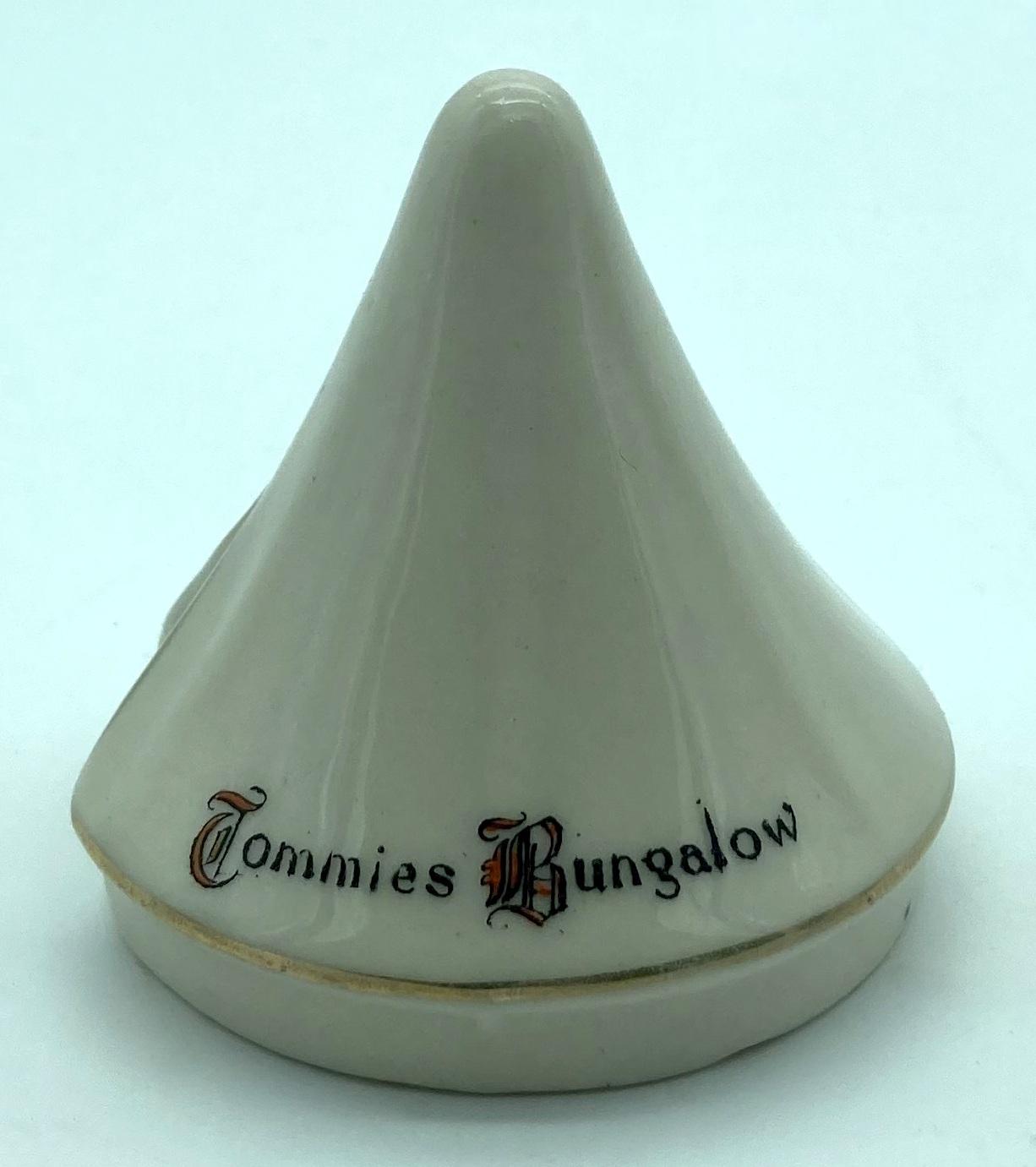 Carlton China crested ware bell tent - side view showing text