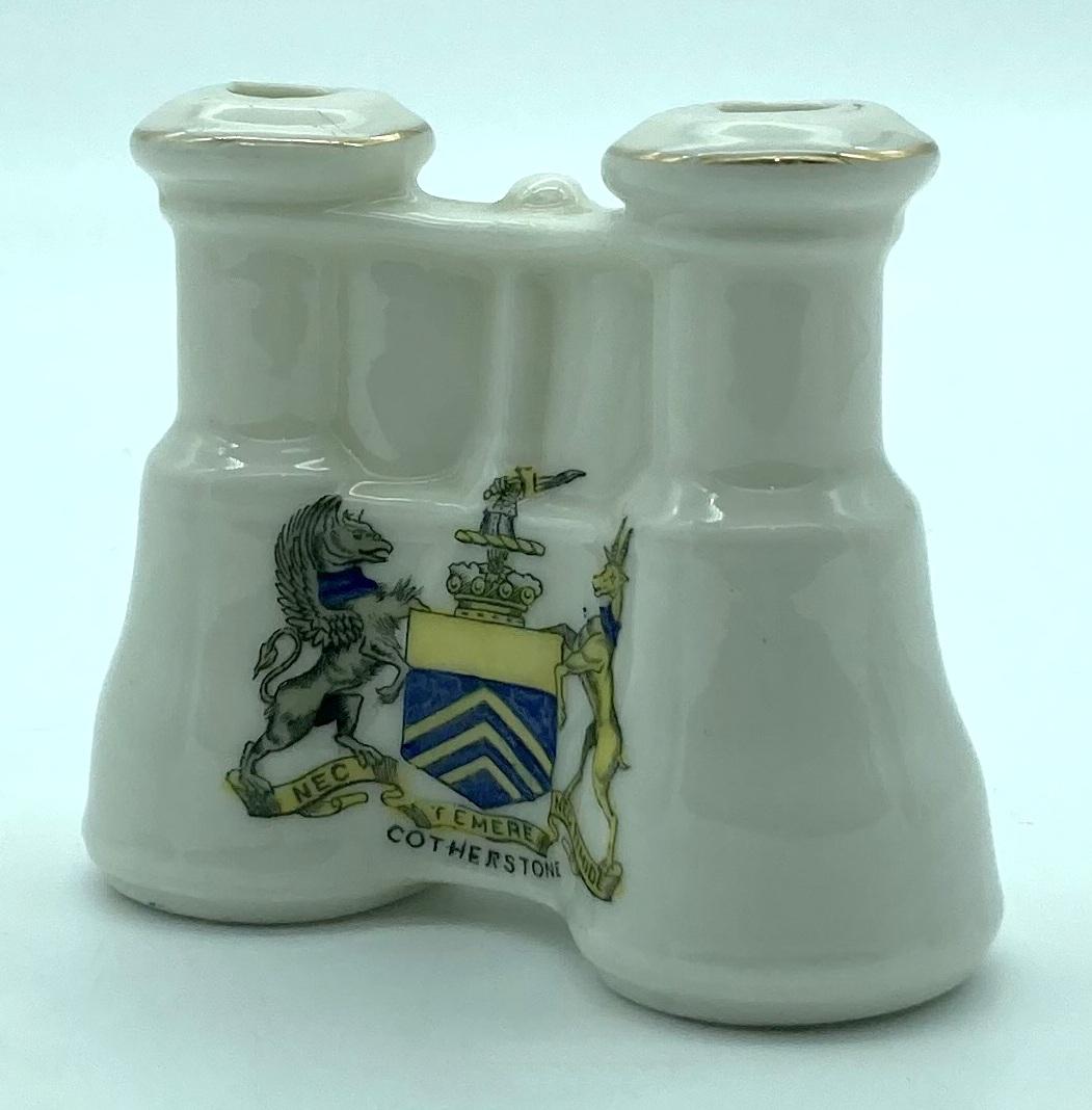 Arcadian China crested ware - binoculars - Cotherstone - other oblique view