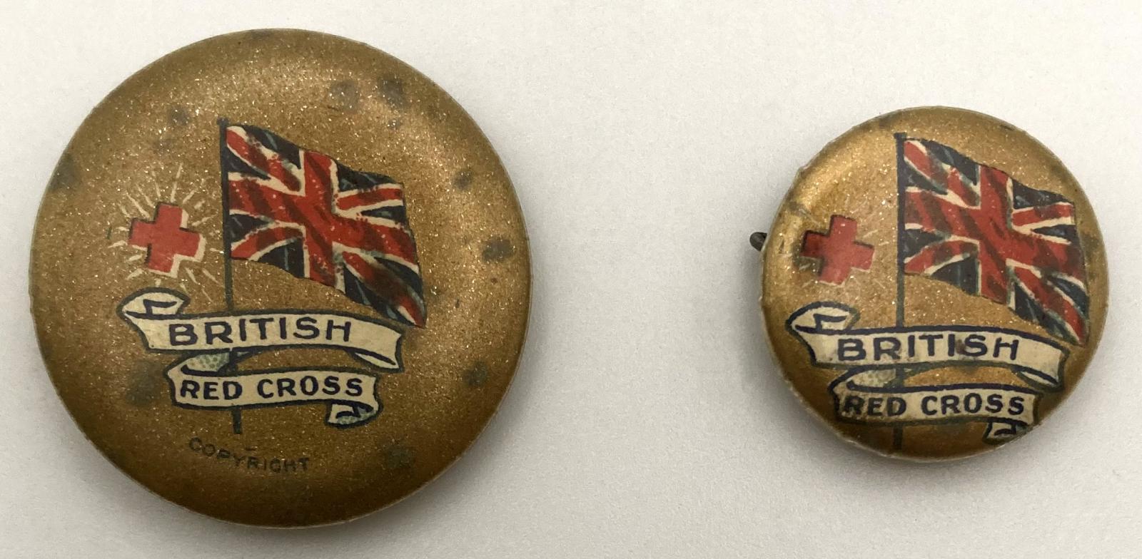 'British Red Cross Day' fundraising button 1917 - both sizes