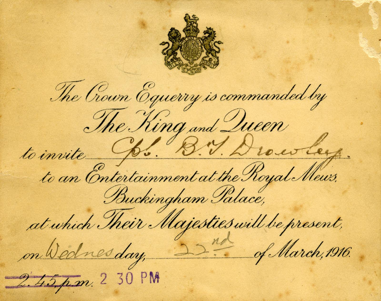 Buckingham Palace Entertainment Invitation - front