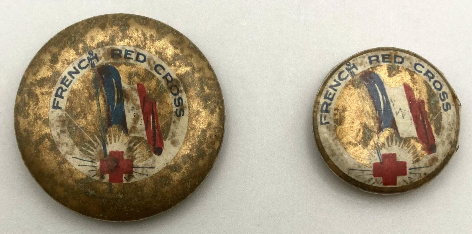 'French Red Cross Appeal' fundraising button 1916 - both sizes