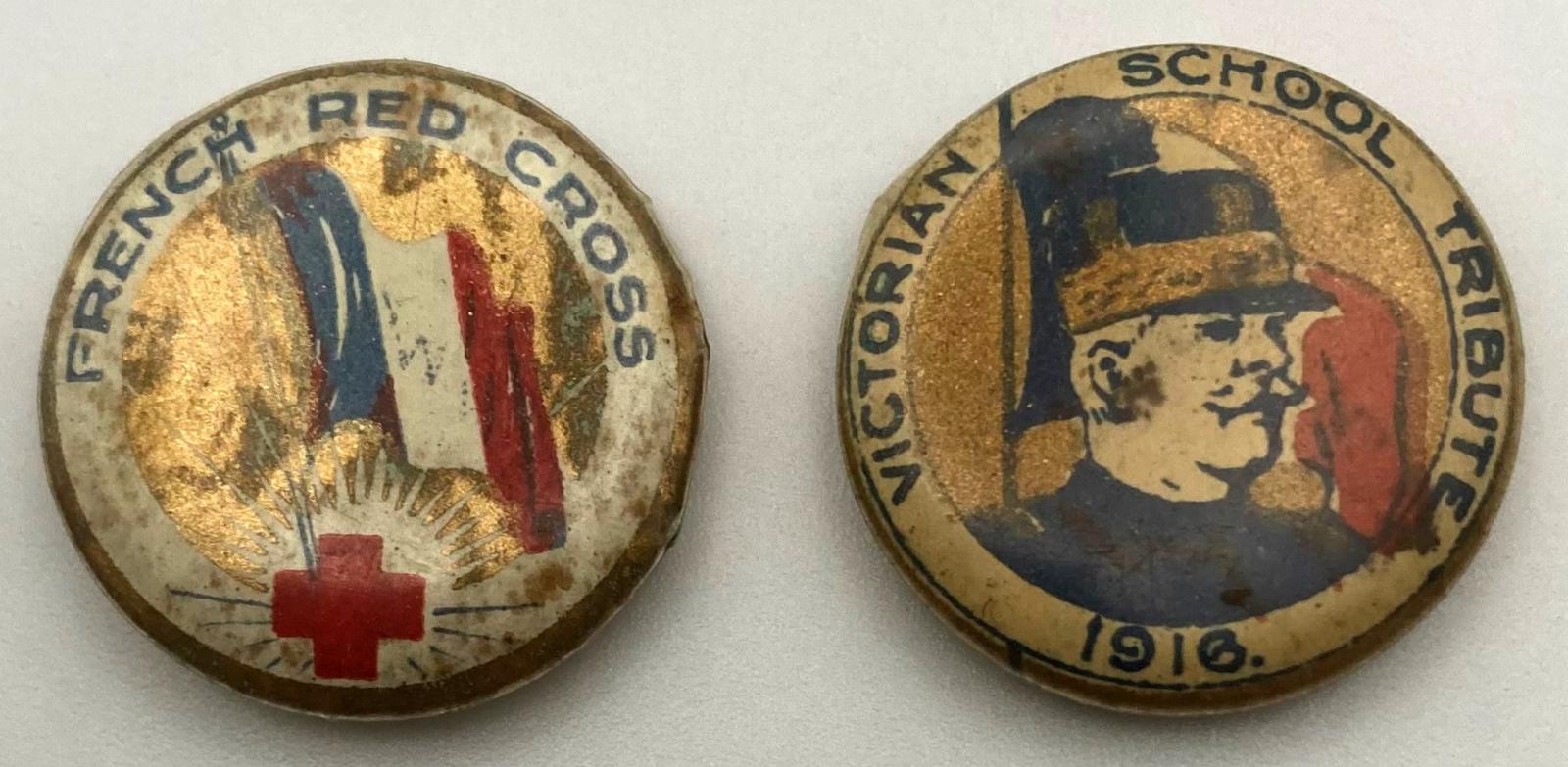 'French Red Cross Appeal' fundraising button 1916 - both small 