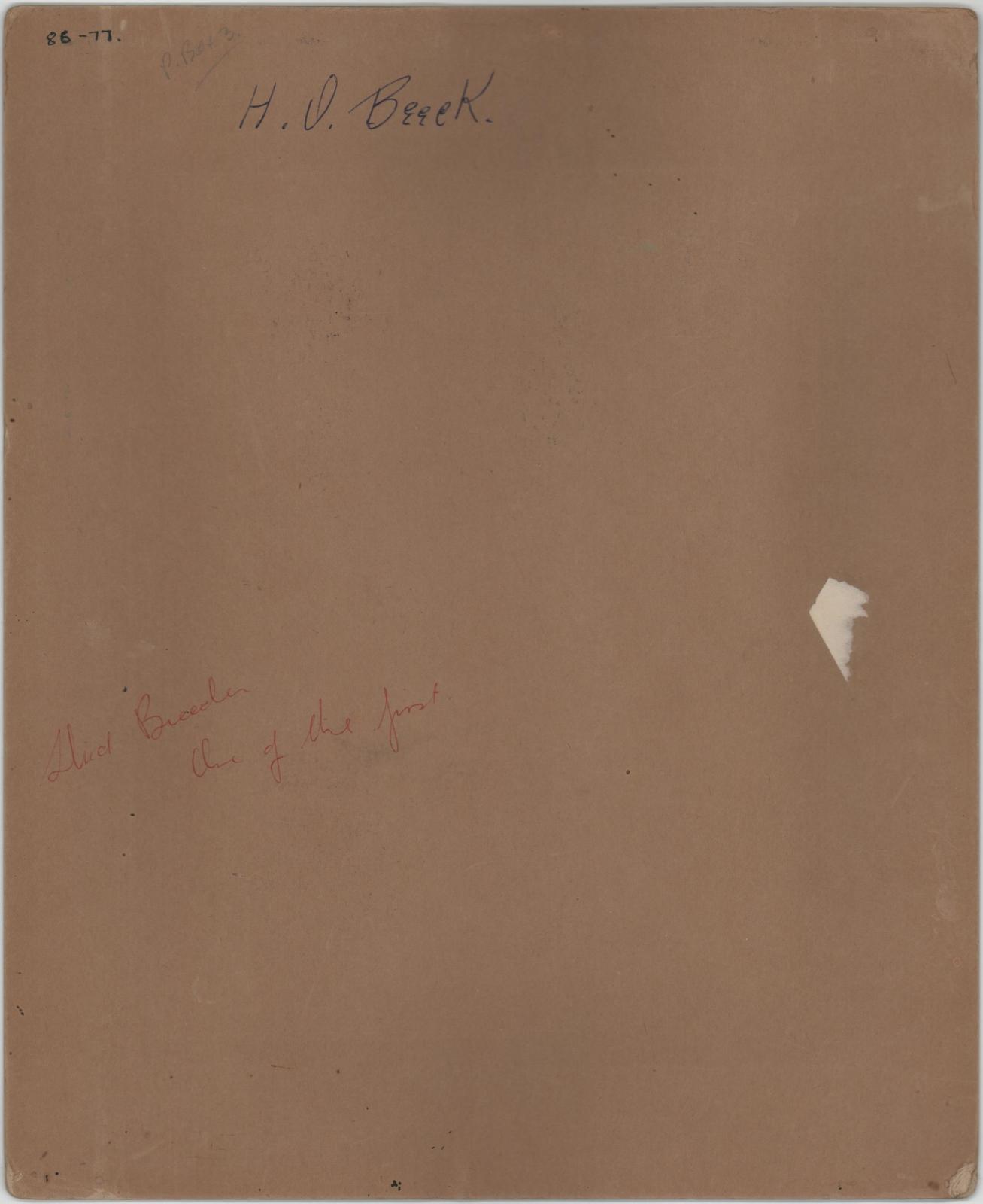 Back of photograph of H.O. Beeck with Prize Winning Ram