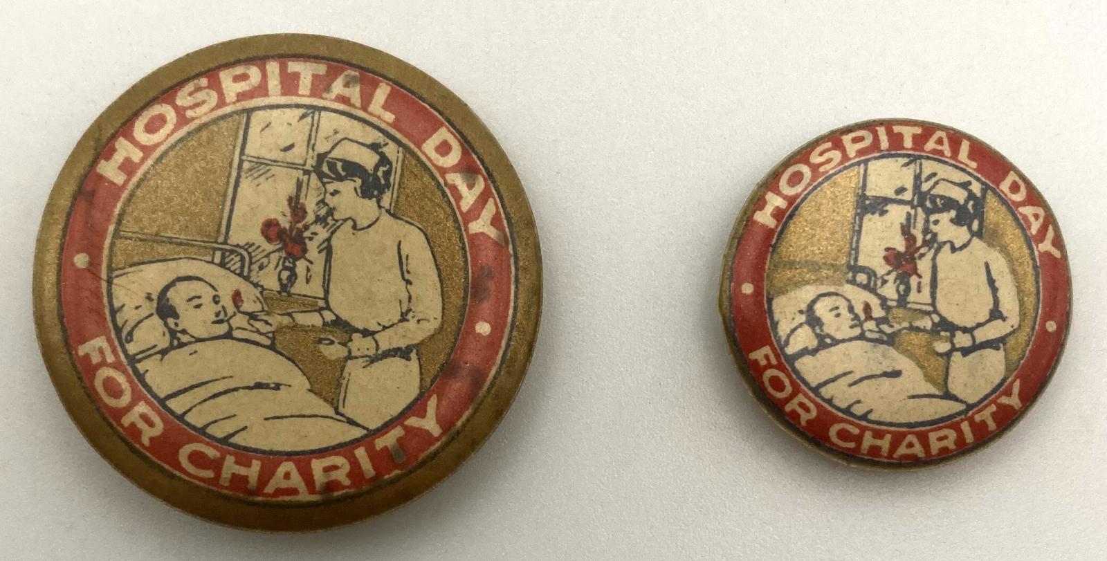 'Hospital Day for Charity' fundraising button 1916 - both sizes