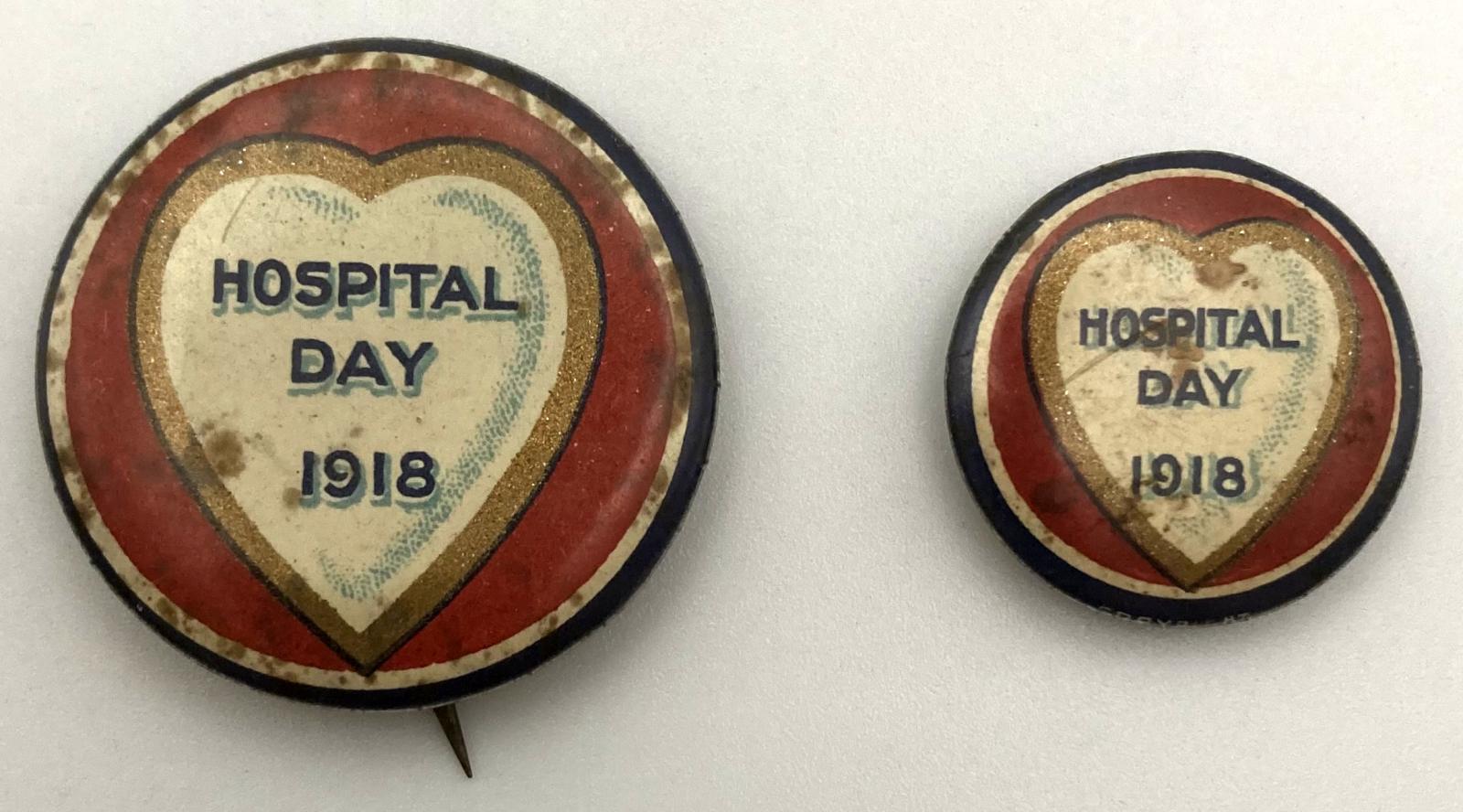 'Hospital Day' fundraising button 1918 - both sizes