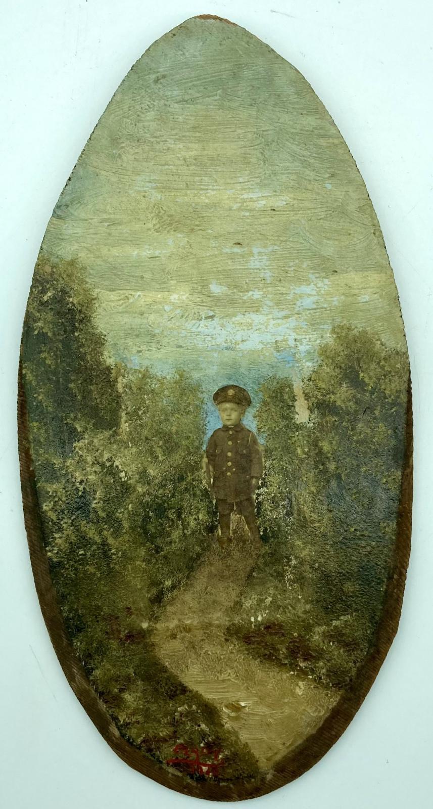 WWI era photo découpage hand painted plaque by Mon. Clady - 2