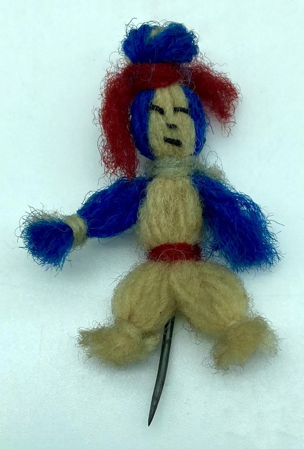 WWI era patriotic fundraising pin in the form of a miniature woollen doll