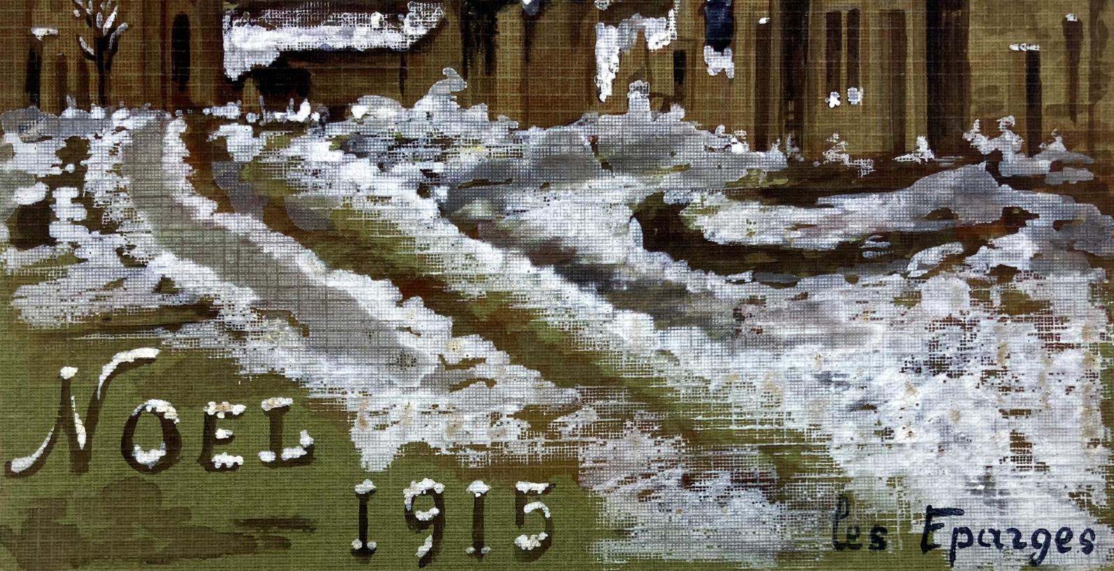 Detail of 1915 hand-painted Christmas card - Les Éparges, France