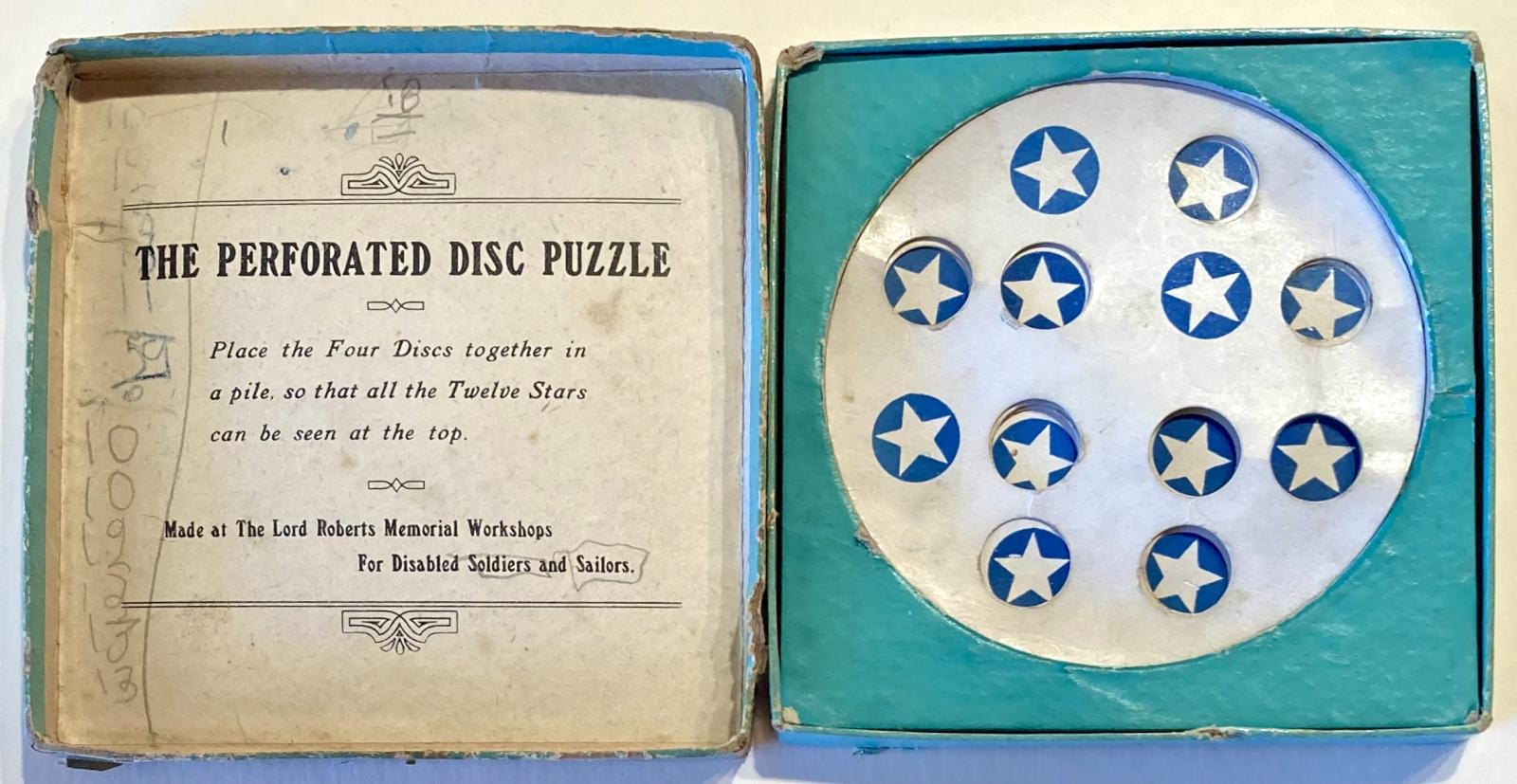 'The Perforated Disc Puzzle' - instructions and completed puzzle