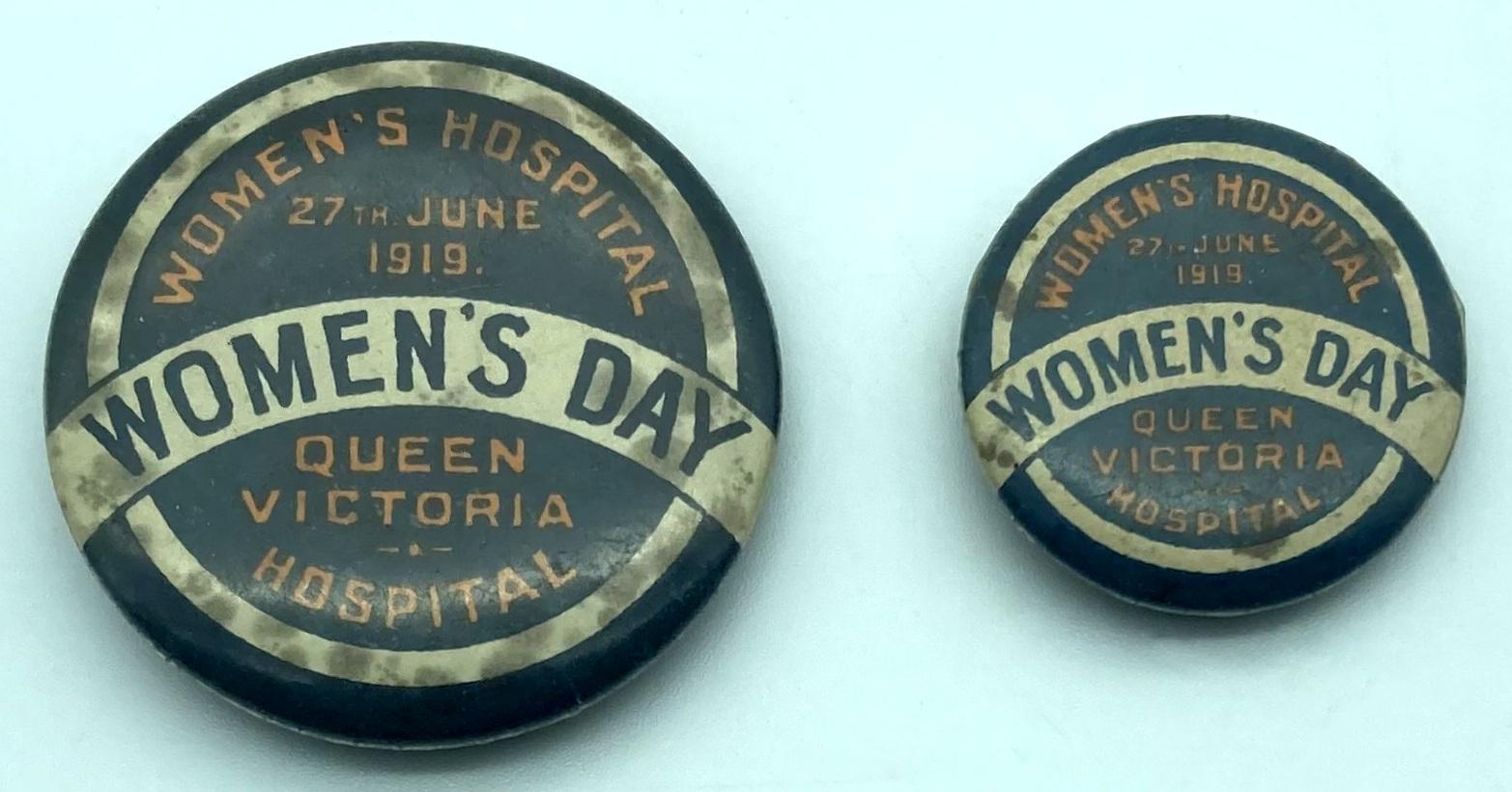 'Women's Day' fundraising button 1919 - both sizes