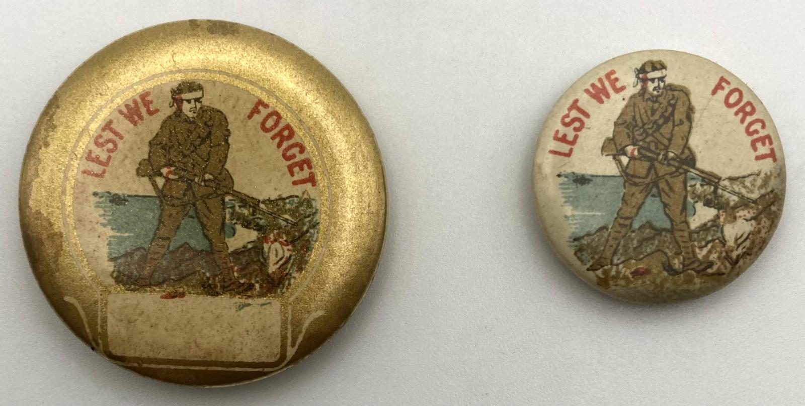 'Wounded Soldiers Day' fundraising button 1915 - both sizes