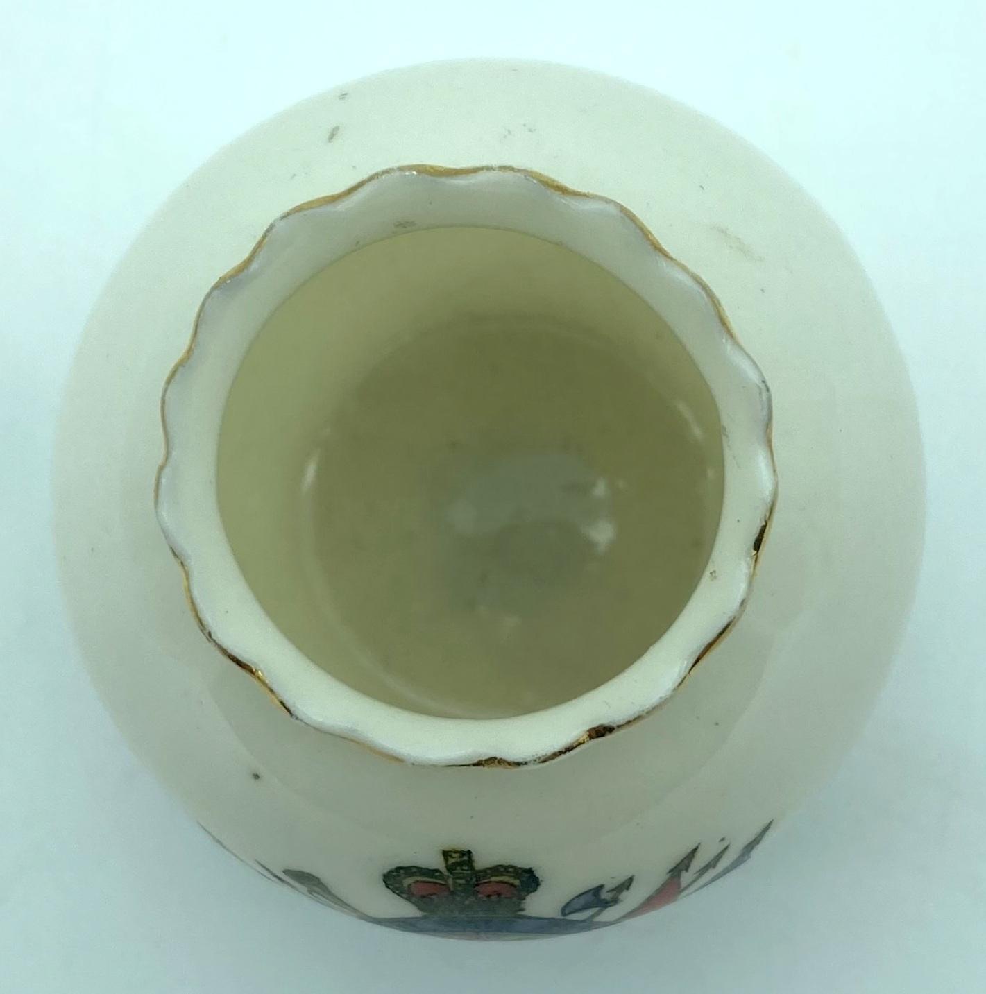 Clifton China crested ware ornament - Royal Military College, Camberley - top view