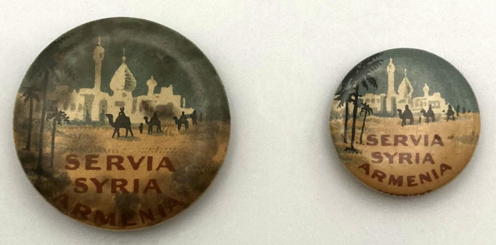 'Suffering Nations Day' fundraising button 1917 - both sizes