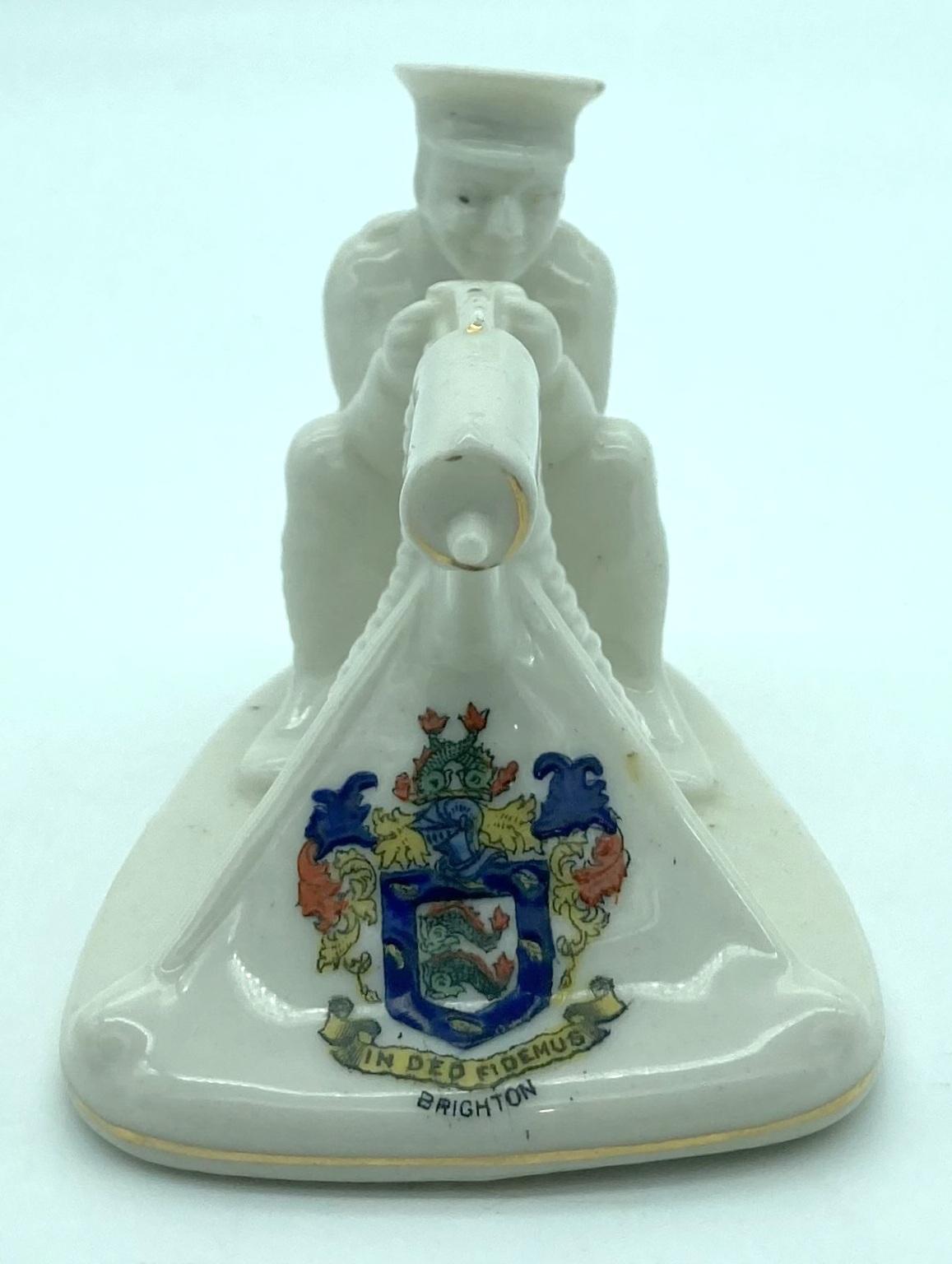 Arcadian China crested ware - Tommy and his machine gun - front view