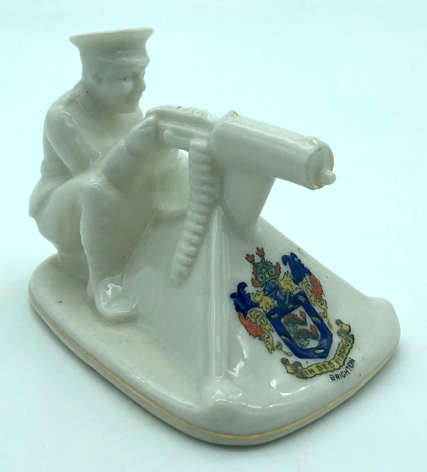 Arcadian China crested ware - Tommy and his machine gun - oblique view