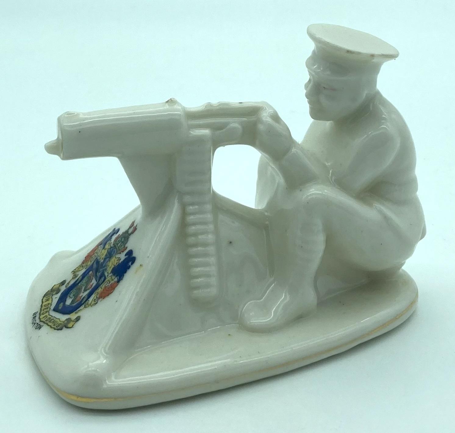 Arcadian China crested ware - Tommy and his machine gun - other oblique view