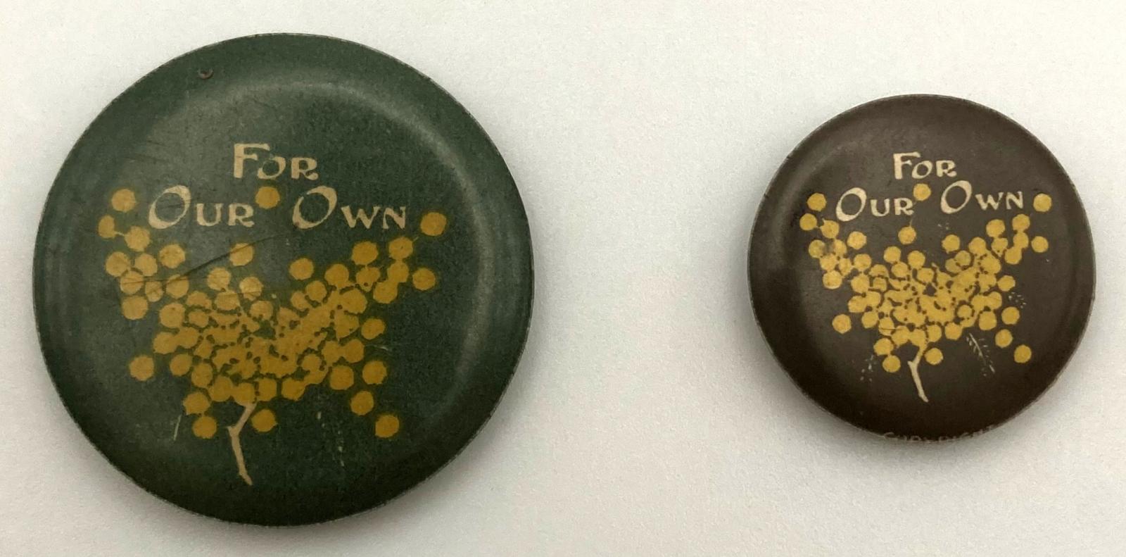 'Wattle Day' fundraising button 1916 - both sizes